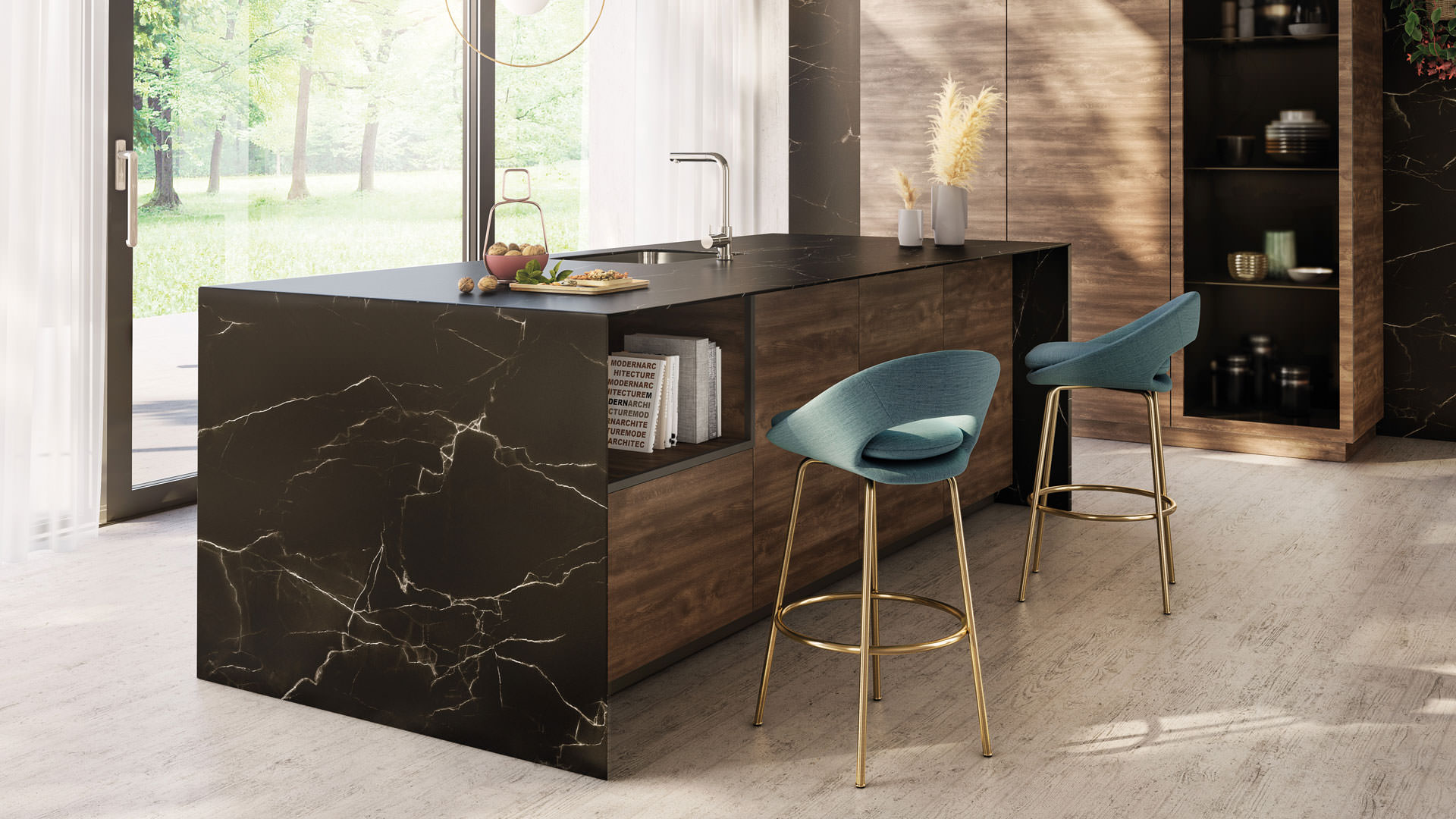 Plan de travail en compact marbre noir